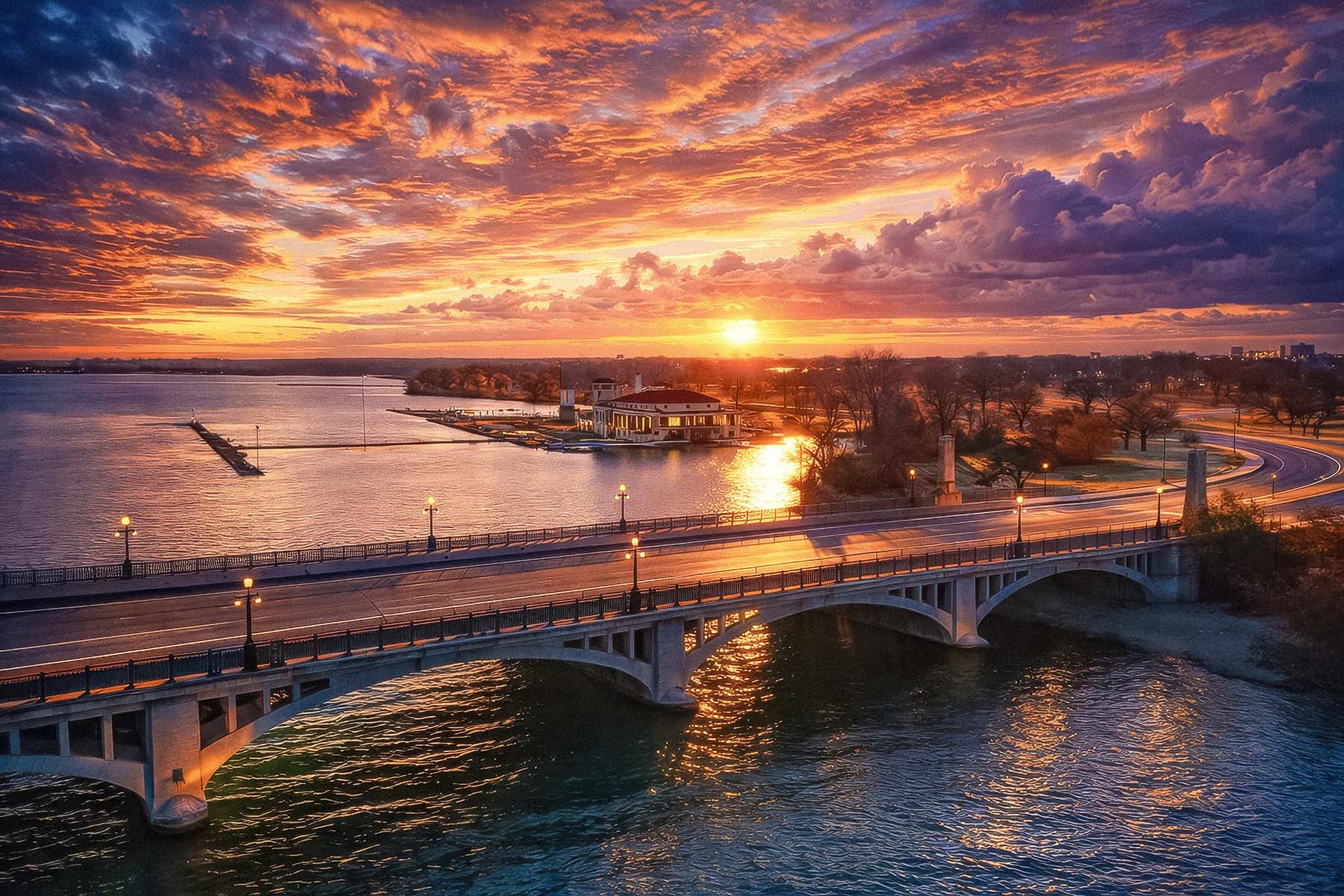 Belle Isle Bridge Sunrise Wall Art Detroit Michigan