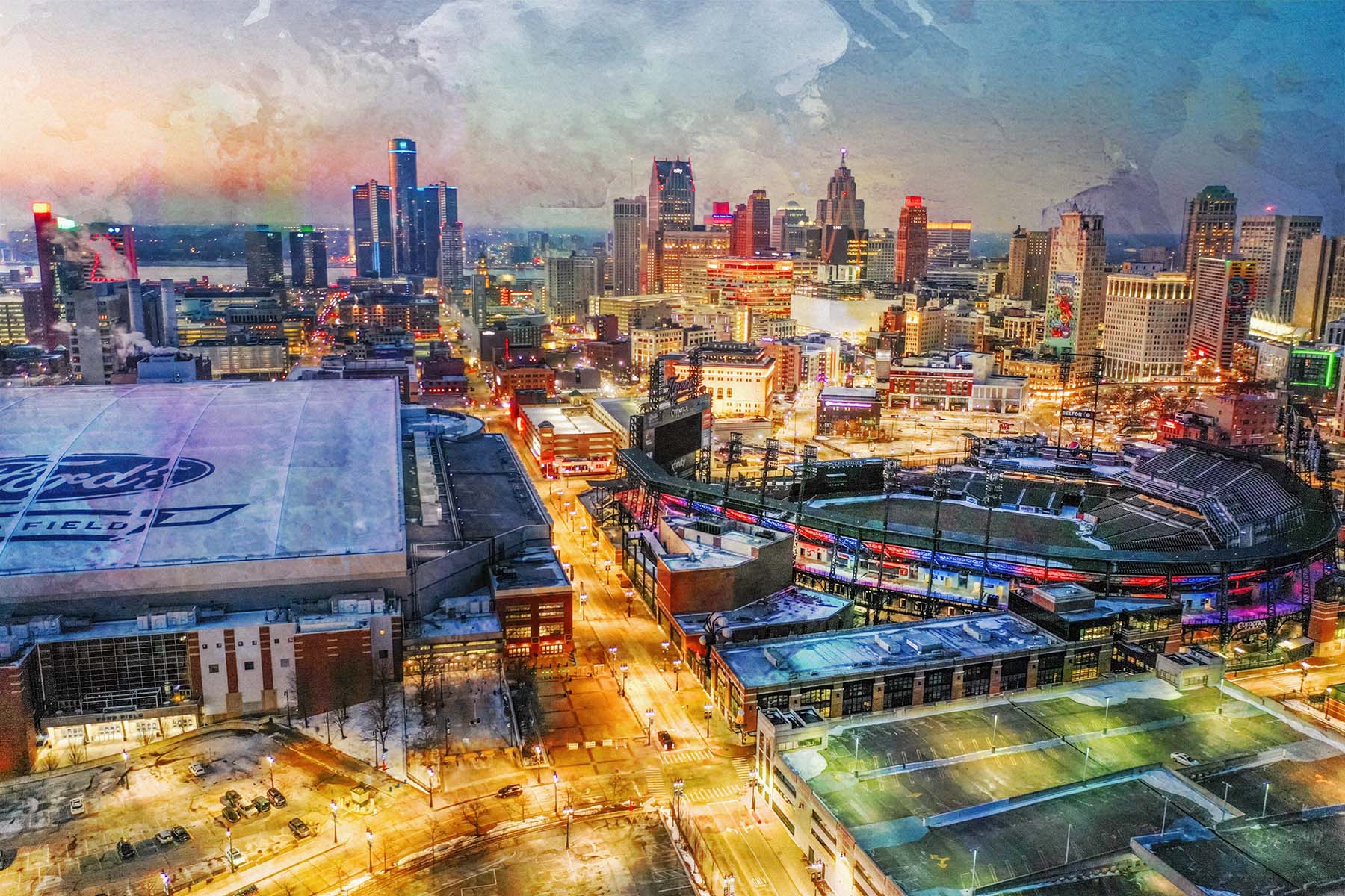 Ford Field and Comerica Park Detroit Wall Art