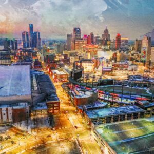 Ford Field and Comerica Park Fine Art Print – Detroit Skyline