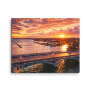 Belle Isle Bridge Sunrise Over Detroit River Canvas Print